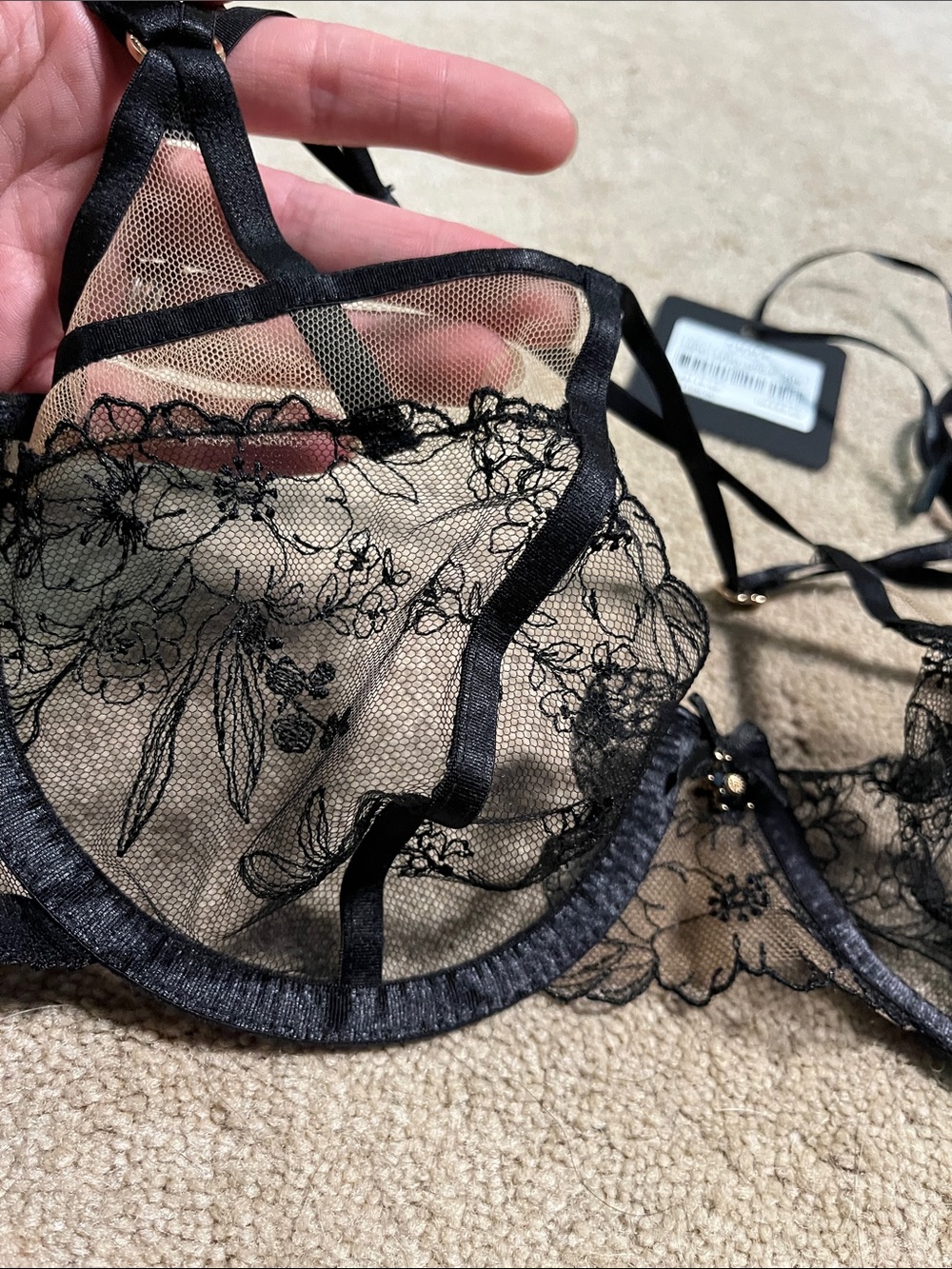 Honey Birdette Emma set Sheer Lace Underwire Bra & Thong Set - Black - Picture 3 of 12